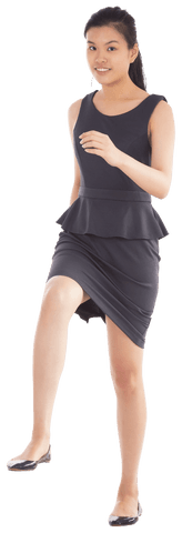 Transparent Smiling Asian Businesswoman Walking with Confidence