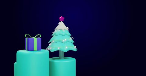 Minimalist 3D Christmas Tree with Gift Box on Dark Background - Download Free Stock Images Pikwizard.com