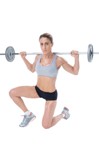 Strong woman performing transparent barbell back squat