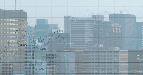 Double exposure of financial graphs and urban skyline