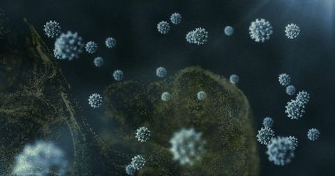 Microscopic virus particles floating in dark medium