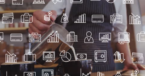 Coffee Preparation with Business Icon Overlay