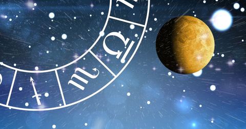 Planet Surrounded by Zodiac Symbols in Cosmic Setting