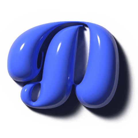 Transparent background glossy cobalt 3d m sculpture reflecting light and shadow