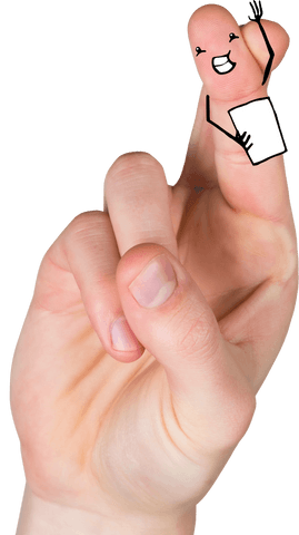Transparent Smiling Doodle on Crossed Fingers for Good Luck