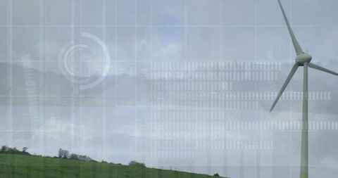 Wind turbine symbolizing sustainable energy with technology interface