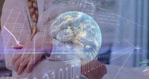 Digital Data and Earth Animation with Young Girl