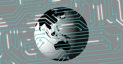 Globe with Circuit Board Overlay: Symbol of Global Technology