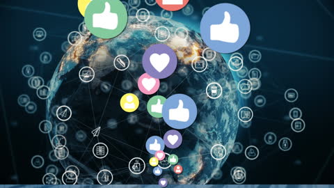 Global Connectivity: Social Media Icons Circling Digital Globe
