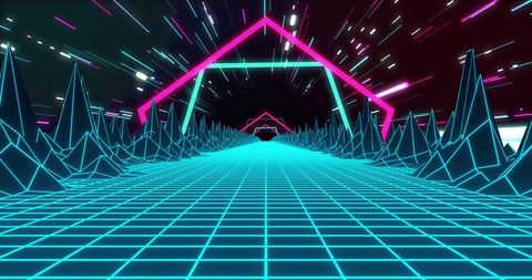 Futuristic neon geometric digital tunnel