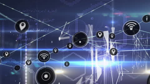 Abstract Data Network with Digital Connectivity Icons