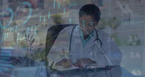 Doctor Analyzing Medical Data Insights with Technology Interface