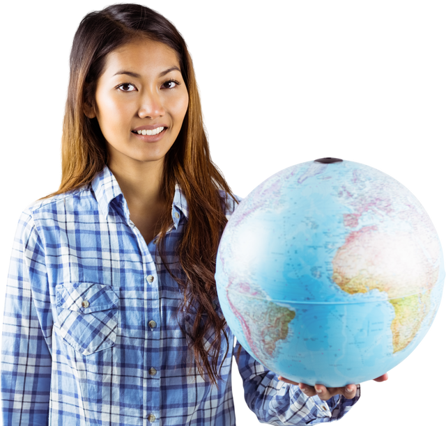 Smiling Asian Woman Holding a Globe on a Transparent Background - Download Free Stock Videos Pikwizard.com