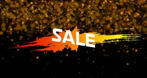 Bold sale brush stroke banner with red to yellow gradient and festive gold bokeh lights