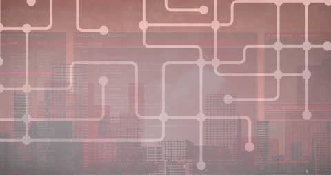 Abstract Digital Network Overlay on Urban Skyline Concept