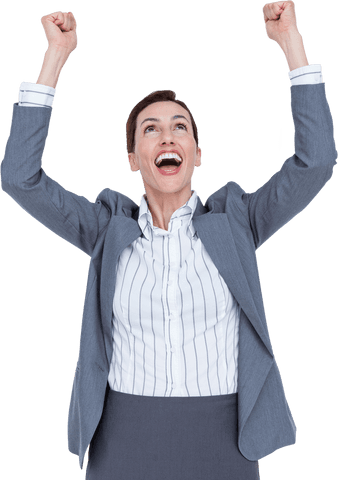 Joyful Caucasian Businesswoman Celebrating on Transparent Background