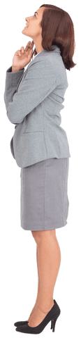 Transparent businesswoman looking up contemplatively