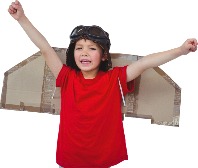 Transparent Image of Boy Pretending to Be Pilot with Cardboard Wings - Download Free Stock Videos Pikwizard.com