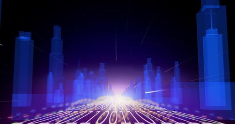 Futuristic Metaverse City with Binary Overlay and Luminous Glow - Download Free Stock Images Pikwizard.com
