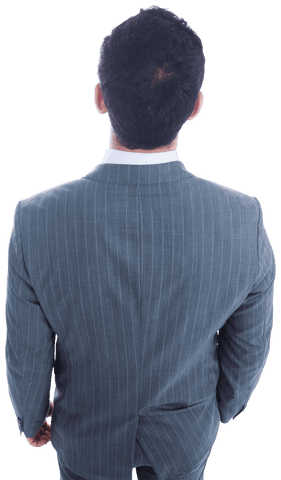 Rear View of Businessman in Pinstripe Suit on Transparent Background
