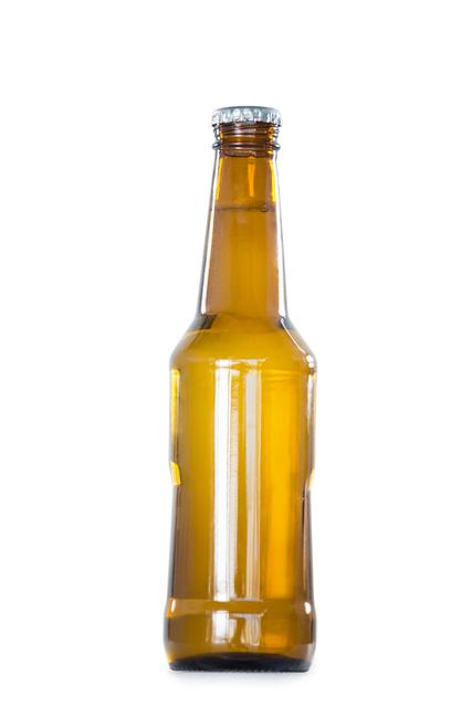 Close-up of beer bottle on white background