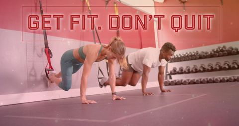 Diverse Duo Motivation Exercising Together Get Fit Don't Quit