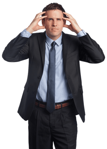 Stressed Businessman with Hands on Head on Transparent Background