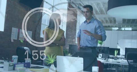 Professionals Collaborating in Futuristic Open Office Environment