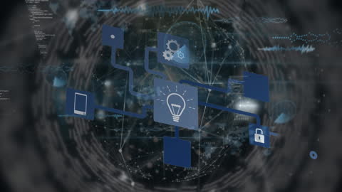 Digital Interface Animation with Global Connectivity Icons
