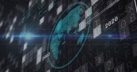 Futuristic Digital Globe with Yearly Progression and Data Visuals