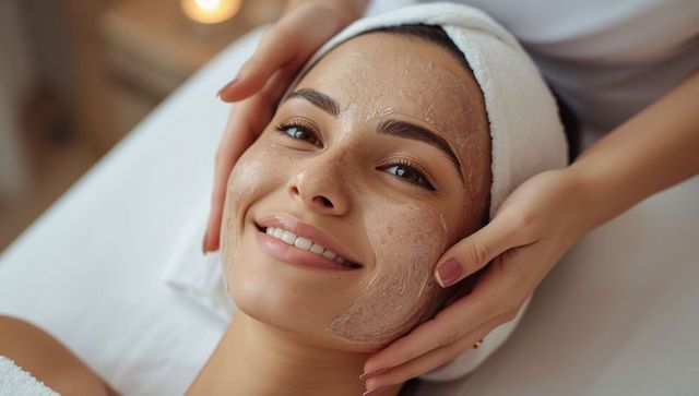 Spa client relaxing during rejuvenating facial treatment