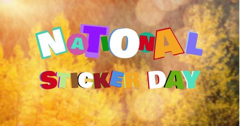 Vibrant National Sticker Day Celebration with Autumn Backdrop - Download Free Stock Images Pikwizard.com