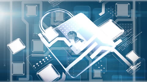 Glowing Digital Padlock on Circuit Board Background Illustrating Cybersecurity