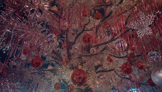 Glittering tinsel and baubles holiday decoration