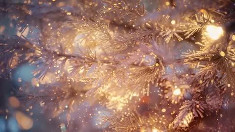 Enchanting Frosty Pine Branch with Twinkling Lights in Cozy Winter Atmosphere