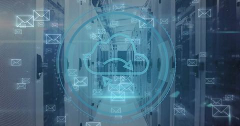 cloud computing with digital data processing icons in server room - Download Free Stock Images Pikwizard.com