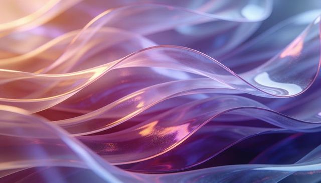 Flowing translucent ribbons forming iridescent wave layers with glassy highlights