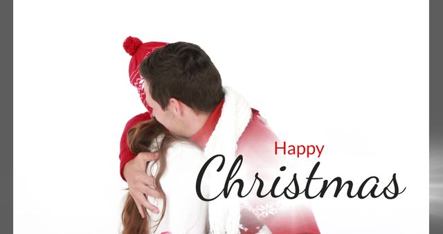 Digitally generated image of Happy Christmas text and romantic couple 4k