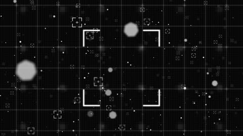 Abstract Digital Grid with Floating Indicators on Black Background