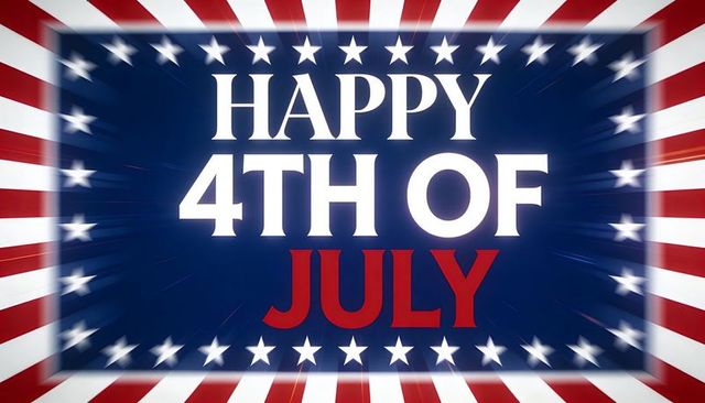 Bold happy 4th of july patriotic banner with stars and stripes motion blur for independence day