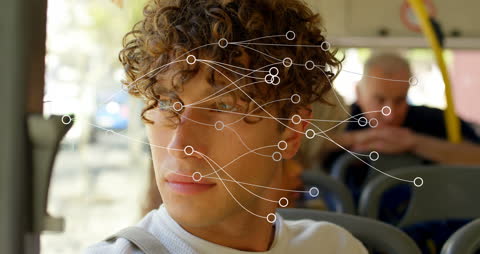 Network Overlay on Man Riding Bus with Meaningful Expression