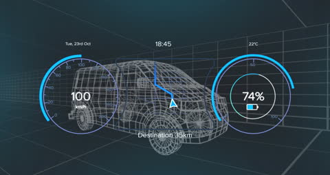 Futuristic Digital Dashboard Over Networked Car Animation