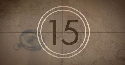 Fifteen overlay on vintage compass and world map