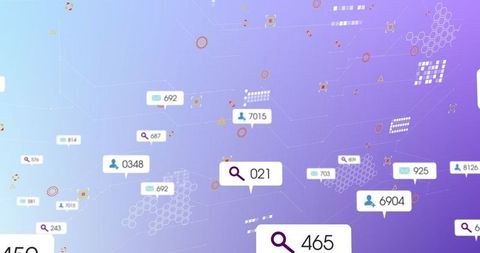 Abstract digital interface with floating numbers and icons