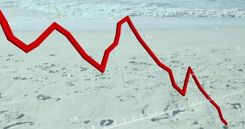 Descending Red Line on Beach Background Illustrates Financial Decline - Download Free Stock Images Pikwizard.com