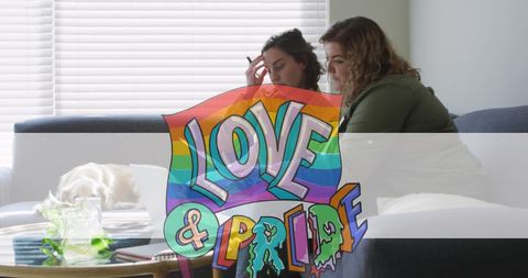 Couple Reviewing Documents with Love and Pride Symbol