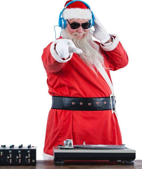 Transparent Santa Claus DJing Music with Headphones and Record Player - Download Free Stock Videos Pikwizard.com