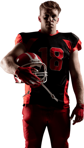 Athletic American Football Player with Helmet on Transparent Background