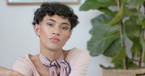 Stylish Androgynous Fashion in Minimalistic Home Interior