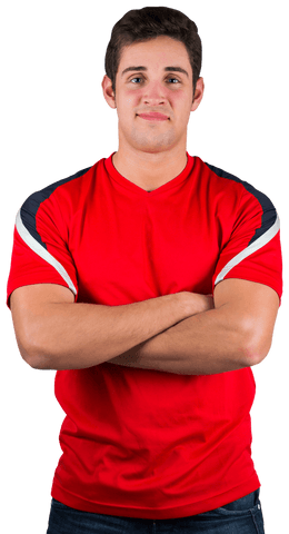Confident Young Man in Red Sports Jersey Isolated on Transparent Background